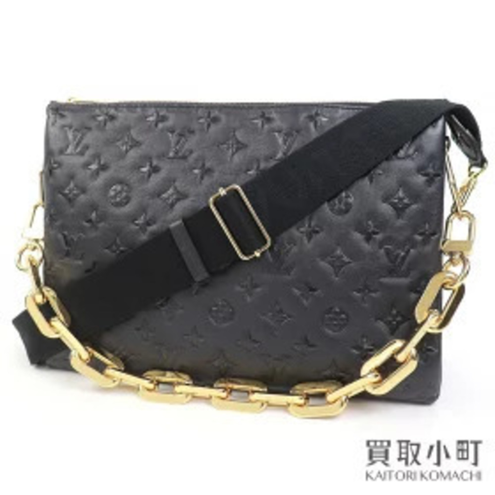 Louis Vuitton Coussin Embossed Lambskin Chain Shoulder Bag Black Leather LV